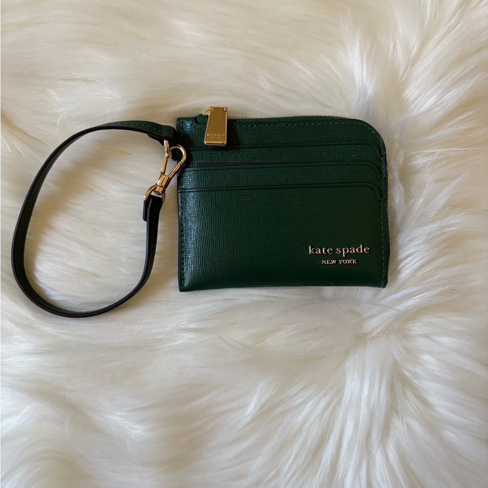 Kate Spade Green Devin Saffiano Card Holder Wristlet